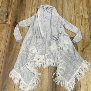 NY&CO Gray White Fringe Waterfall Cardigan Sweater XS